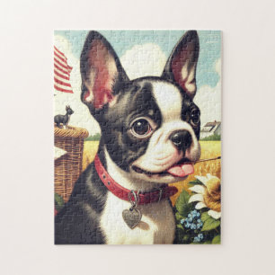 Vintage Boston Terrier Illustration Jigsaw Puzzle