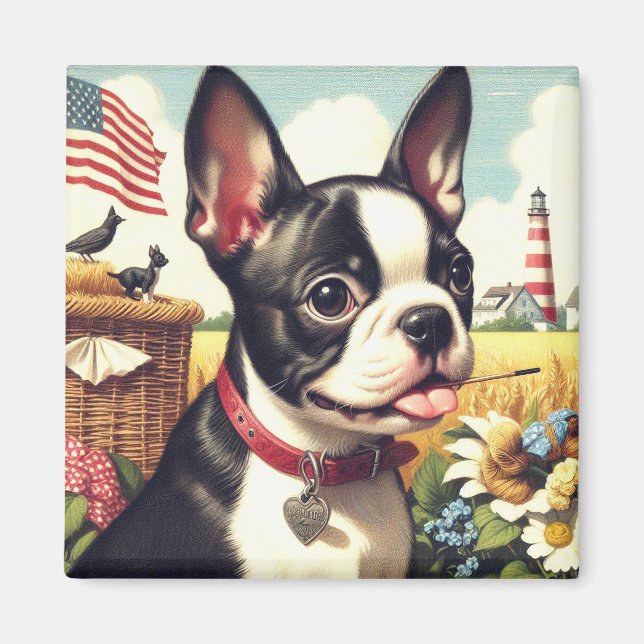 Vintage Boston Terrier Illustration Magnet (Front)