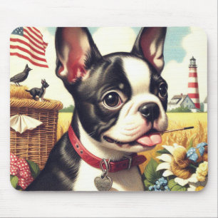 Vintage Boston Terrier Illustration Mouse Mat