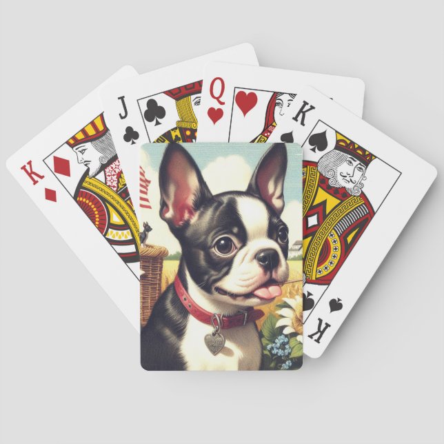 Vintage Boston Terrier Illustration Playing Cards (Back)