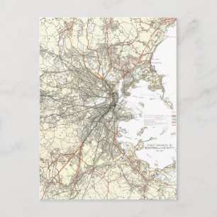 Vintage Boston Transit Line Map (1914) Postcard