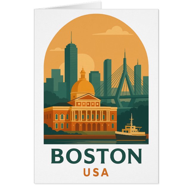Vintage Boston Travel Greeting Card – Retro USA  (Front)