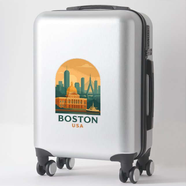 Vintage Boston Travel Sticker – Retro USA City Art (Suitcase)