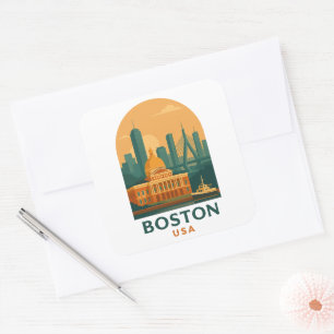 Vintage Boston USA Travel – Retro City Art Square Sticker