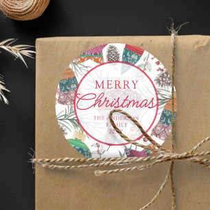 Vintage Botancial Red Merry Christmas Classic Round Sticker