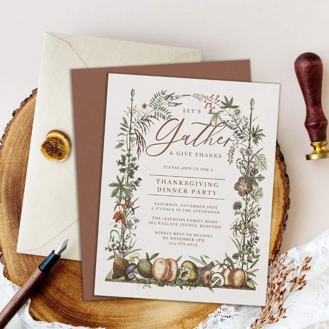 Vintage Botanical and Mushrooms Thanksgiving Invitation (Creator Uploaded)