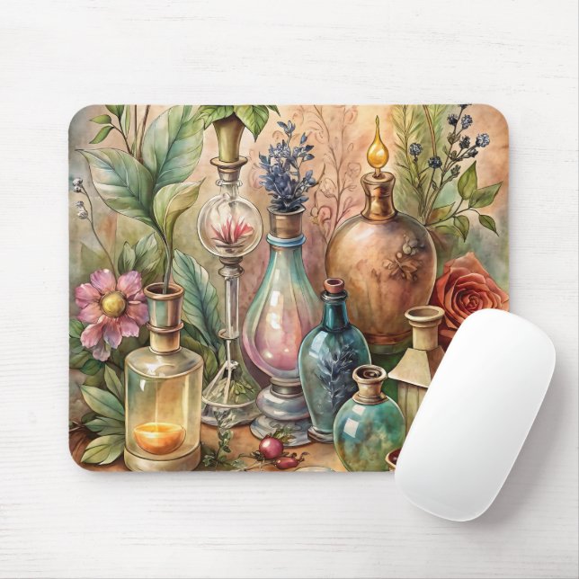 Vintage Botanical Apothecary Bottles  Mouse Mat (With Mouse)