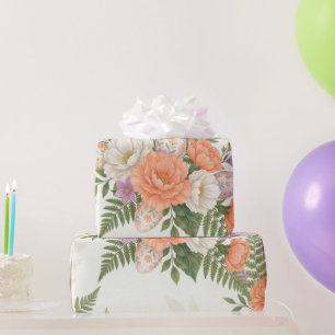 Vintage Botanical Apricot Floral Easter Wrapping Paper