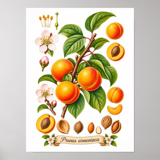 Vintage Botanical Apricot Illustration Poster (Front)