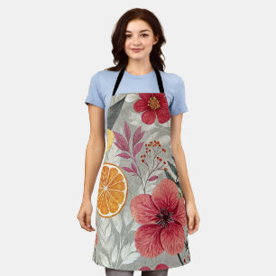 Vintage Botanical Apron with Orange and Floral Pri