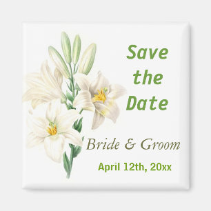 Vintage botanical art lily flower save the date magnet