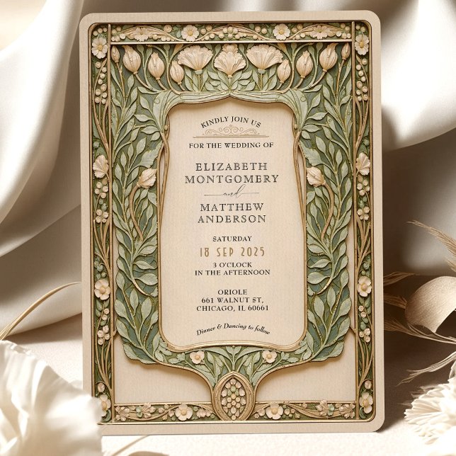 Vintage Botanical Art Nouveau Wedding Invitation (Creator Uploaded)