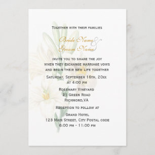 Vintage botanical art white lily flower wedding invitation