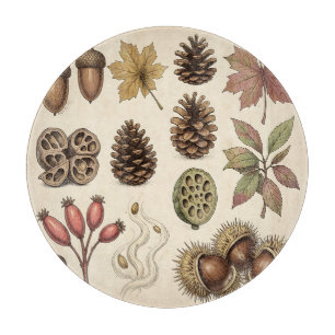 Vintage Botanical Autumn Acorns Pinecones Leaves Cutting Board