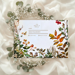 Vintage Botanical Autumn Wedding RSVP Card