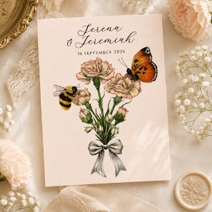 Vintage Botanical Bee & Butterfly Save the Date Postcard