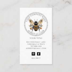 Vintage Botanical Bee Logo Template Business Card