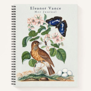 Vintage Botanical Bird & Butterfly Custom Notebook
