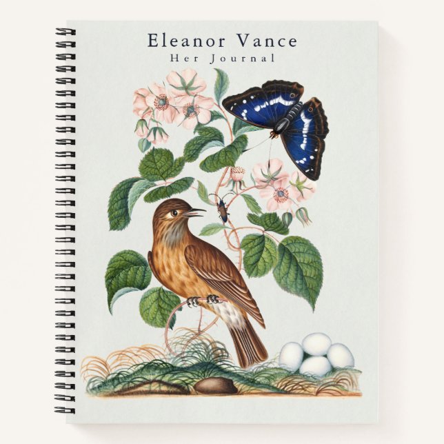 Vintage Botanical Bird & Butterfly Custom Notebook (Front)