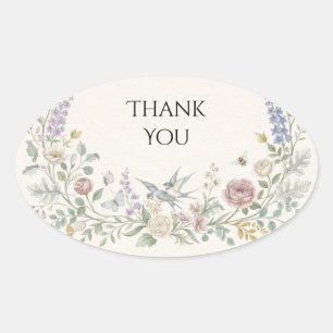 Vintage Botanical Bird Butterfly Wedding Sticker