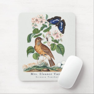 Vintage Botanical Bird Custom Teacher Name Desk Mouse Mat