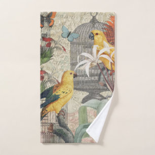 Vintage Botanical Bird Nature Antique Tropical  Bath Towel Set