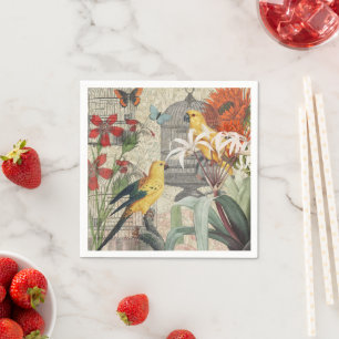 Vintage Botanical Bird Nature Antique Tropical  Napkin