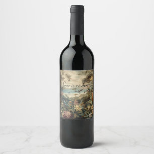 Vintage botanical birds in paradise customisable wine label