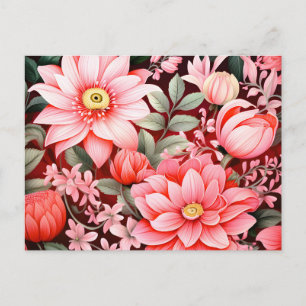 Vintage Botanical Blooming Flower Garden Announcement Postcard