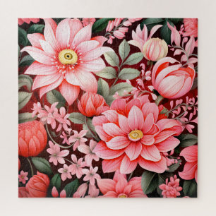 Vintage Botanical Blooming Flower Garden Jigsaw Puzzle