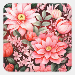 Vintage Botanical Blooming Flower Garden Square Sticker