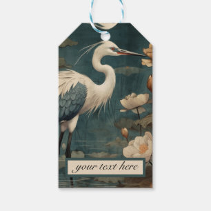 Vintage botanical blue crane customisable  gift tags