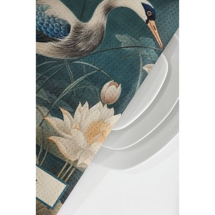 Vintage Botanical blue crane customisable Tea Towel