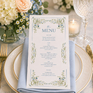 Vintage Botanical Blue Floral Bridal Shower Menu