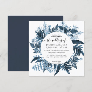 Vintage Botanical Blue Greenery Watercolor Wreath Invitation