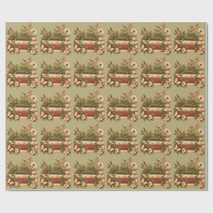 Vintage Botanical Books & Wildflowers Sage Green Wrapping Paper