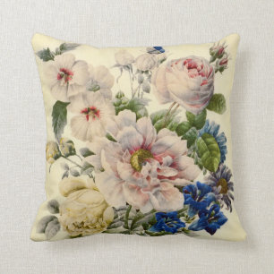 Vintage Botanical Bouquet of Mixed Flowers Cushion