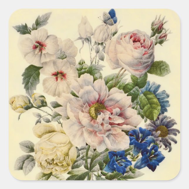 Vintage Botanical Bouquet of Mixed Flowers Square Sticker (Front)