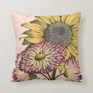 Vintage Botanical Bouquet on Pink Cushion