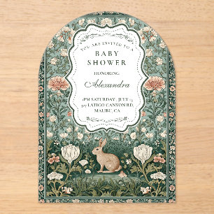Vintage Botanical Bunny Baby Shower Acrylic Invitations
