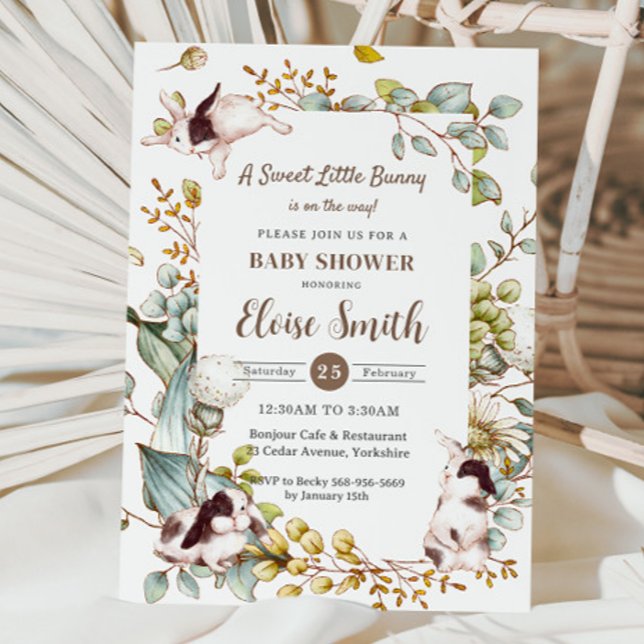 Vintage Botanical Bunny Rabbits Baby Shower QR Invitation (Creator Uploaded)