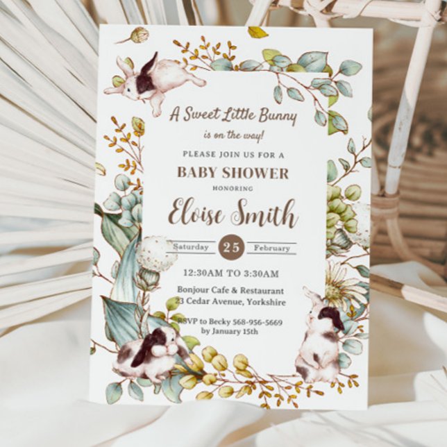 Vintage Botanical Bunny Rabbits Baby Shower QR Invitation (Creator Uploaded)