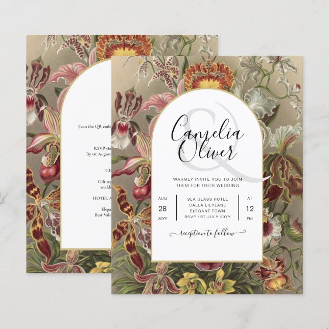 Vintage Botanical Burgundy Floral Wedding Invite (Front/Back)