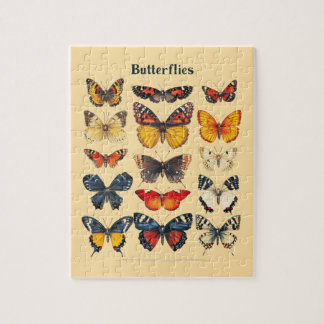 Vintage Botanical Butterflies Identification Jigsa Jigsaw Puzzle