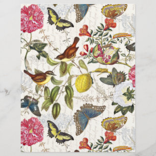 Vintage Botanical Butterflies Paper Sheet