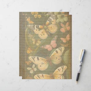 Vintage Botanical Butterflies Scrapbook Paper
