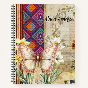 Vintage Botanical Butterfly and Aztec Pattern Notebook