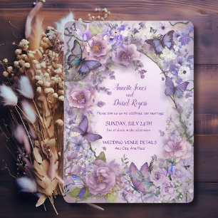 Vintage Botanical Butterfly Lavender Wedding  Invitation
