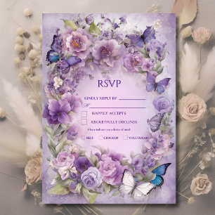 Vintage Botanical Butterfly Lavender Wedding RSVP Card