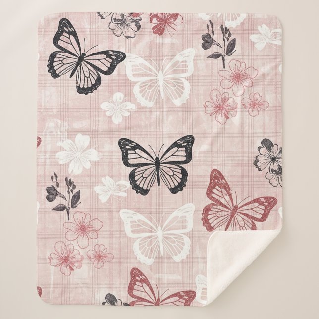 Vintage Botanical Butterfly Toile Pattern (1) Sherpa Blanket (Front)